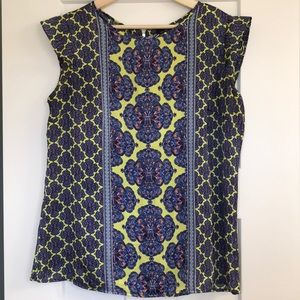 L Cobalt and Chartreuse Blouse from The Limited